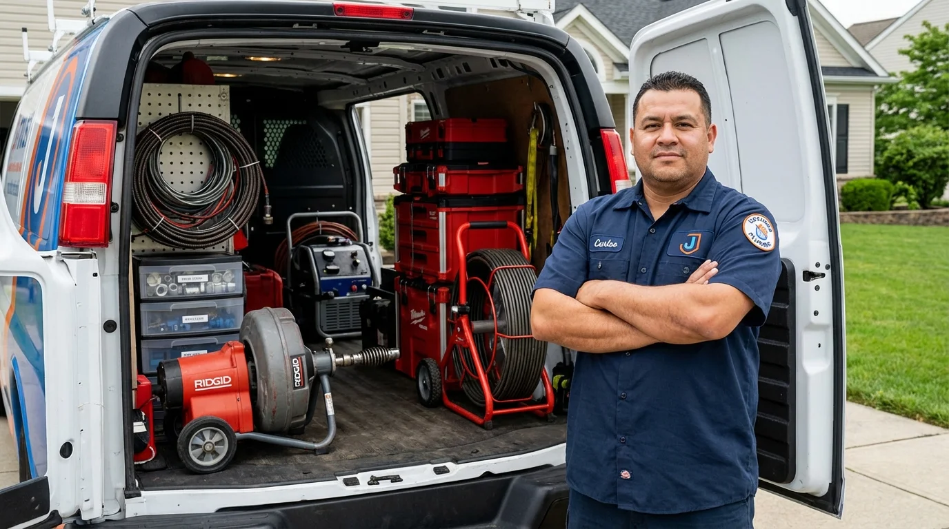 Professional drain cleaning equipment and Johns Plumbing LLC plumber in Quinlan