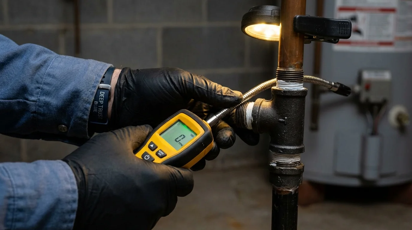 Gas leak detection with electronic sniffer by Johns Plumbing LLC in Quinlan